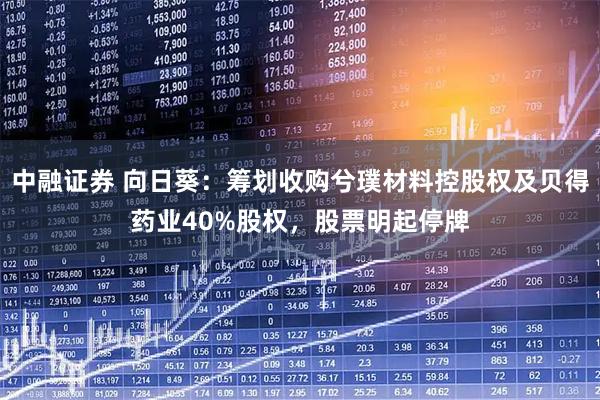 中融证券 向日葵：筹划收购兮璞材料控股权及贝得药业40%股权，股票明起停牌